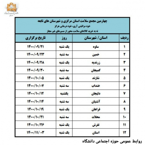 اعلام تاریخ برگزاری چهارمین مجامع سلامت استان مرکزی و شهرستان های تابعه